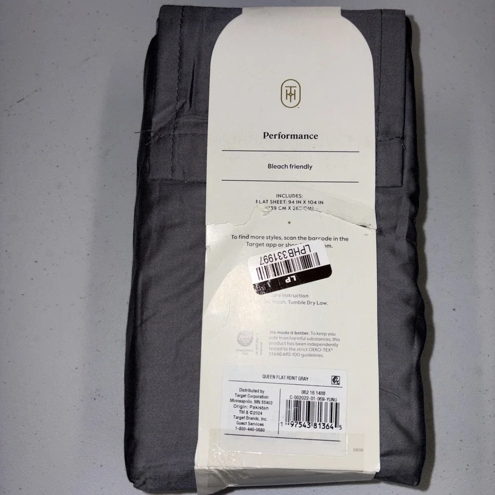 Threshold Queen Size 400 Thread Count Performance Flat Sheet - Radiant Gray